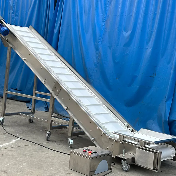 Inclined baffle conveyor for lifting bulk materials
